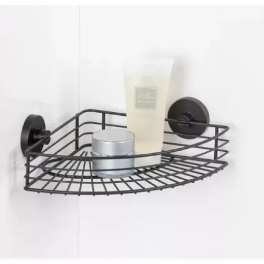 Wenko Milazzo Vacuum-Loc Corner Shelf, Black Color