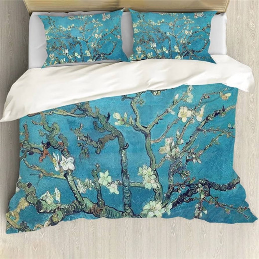 Bedding House, Duvet cover, 3 Pieces, Blue Color, King Size, Gogh Almond Blossom Design