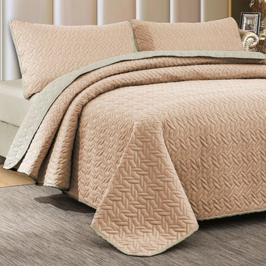 Nova Home Cross Bed Spread Set, Rose and Ivory Color, Twin Size