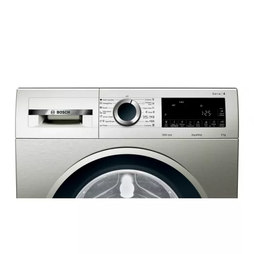 Serie | 4 washing machine, frontloader fullsize 9 kg 1200 rpm, silver inox