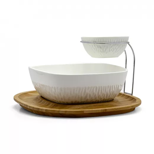 Porcelain Chip & Dip W Bamboo Stand