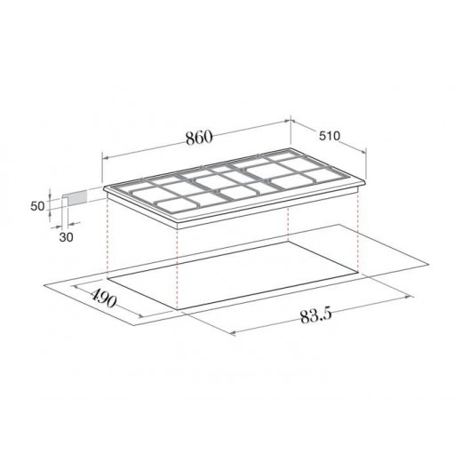 Conti Bi Hob 90cm - Gas - 5 Burners - Cast Iron - Silver