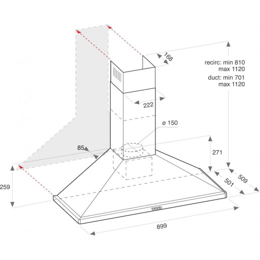 Ariston wall hood - 90 cm - 3 speeds