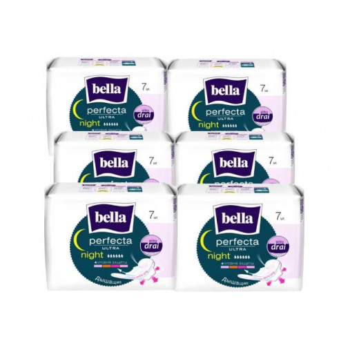 Bella Perfecta Ultra Night Silky Drai, With Wings, 7 Pieces, 6 Packs