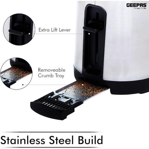 Geepas 5 In 1 Toaster With Egg Boiler And Poachers, Stainless Steel 2 Slice Toaster