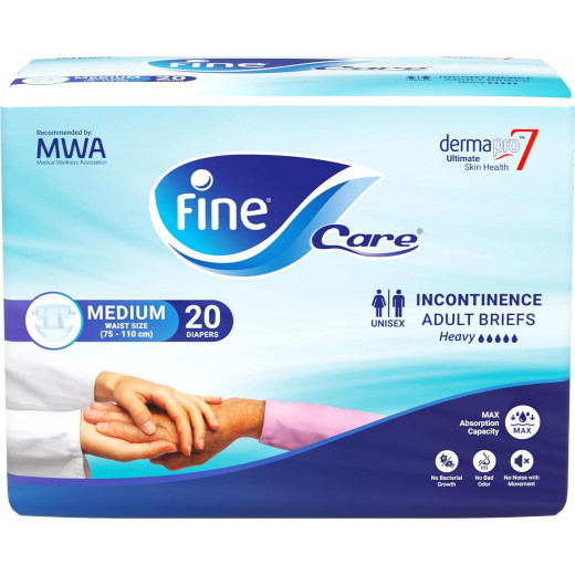 Fine Care Incontinence Adult Briefs for Unisex, Medium, Waist 75-110 Cm, Pack of 22