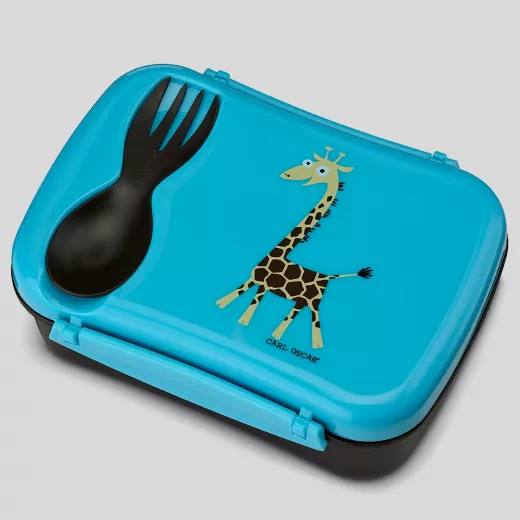 Carl Oscar N'ice Box - Lunch box with cooling element for children - Turquoise-Giraffe - 17 x 12.5 x 6.3 cm