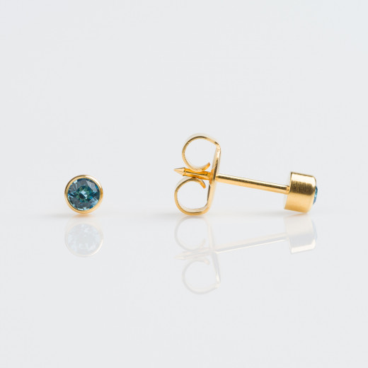 Studex Gold Plated Bezel Setting with 3MM March Aquamarine Crystal Ear Piercing Stud