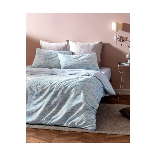 Madame Coco Pinot King Size Elastic 100% Cotton Ranforce Printed Duvet Cover Set - Blue