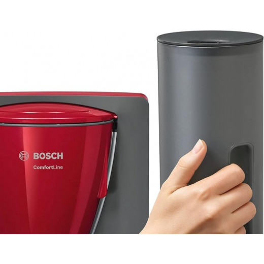 Bosch Comfort Line TKA6A044 Coffee Machine, Flavor Protection Glass Jug, Automatic Limit Switch, Programmable to 20/40/60 Minutes, 1200 W, Red /