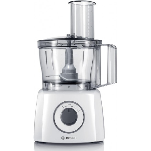 Bosch MultiTalent 3 MCM3200W Compact Food Processor, 30 Functions, 2.3 L Mixing Bowl, 1.0 L Mixer, Utility Knife, Cutting and Rasping (Fine, Coarse), Percussion Disc (Cream, Egg White), 800 W, White [Energy Class B]