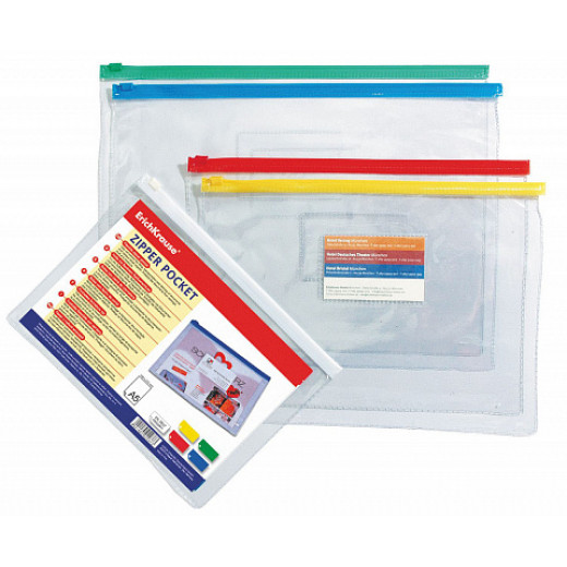 ErichKrause Zip pocket PVC Zip Pocket, A4, transparent (12 pcs in a bag)