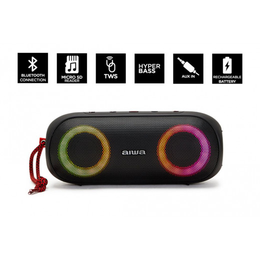 Aiwa Stereo Bluetooth Speaker 20W RMS with RGB Lightning, Black