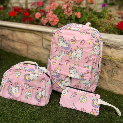 Girls School Backpack Backpack with Lunch Bag & Pencil Case Unicorn