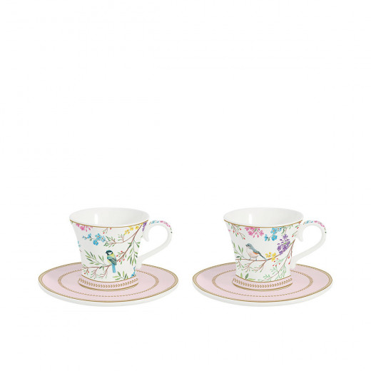 Easy Life Birds Melody 80ml 4-Piece Cups & Saucers Set in Box - Multicolored