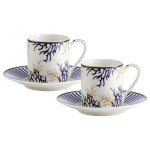 Easy Life Corallo 80ml 4-Piece Cups & Saucers Set in Box - Blue & Gold