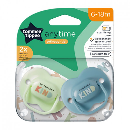 Tommee Tippee Anytime Soother, 6-18m, 2 Pieces, Blue Color