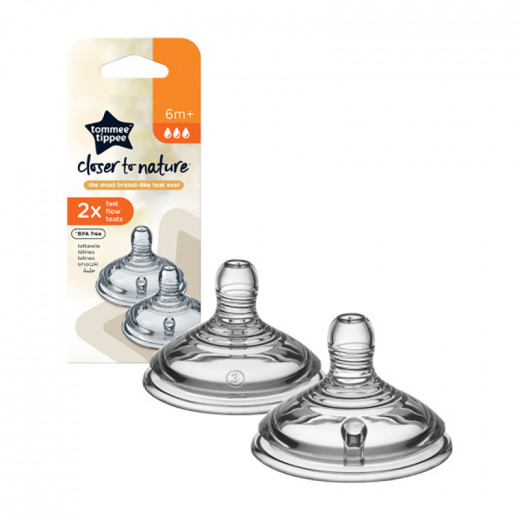 Tommee Tippee Closer To Nature Teats Nipples Fast Flow Teats 6m+ (Pack of 2)