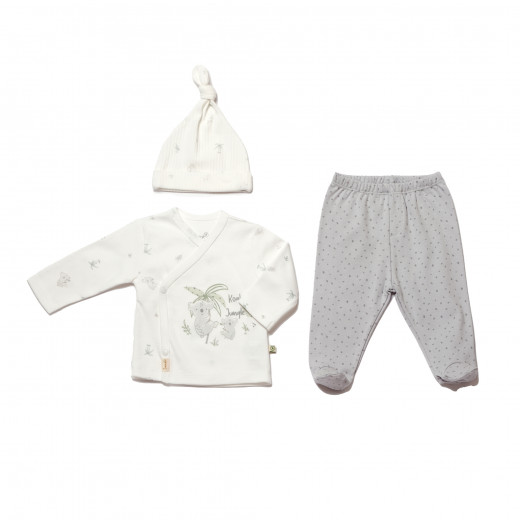 BiOrganic Koala Jungle Baby Side Snap Shirt Baby Set 3 Pcs Grey (0-3 Months)