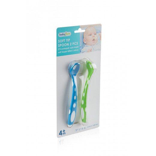 Babyjem Soft Tip Spoon 2 Pcs (Green & Blue)