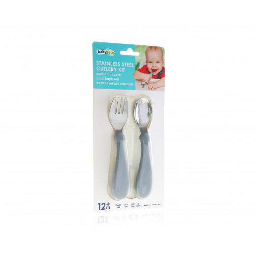 Babyjem Steel Spoon And Fork Grey