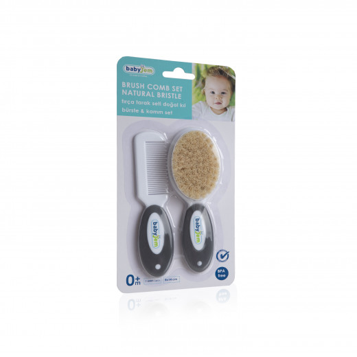 Babyjem Brush Comb Set Natural Bri̇stle / Gray