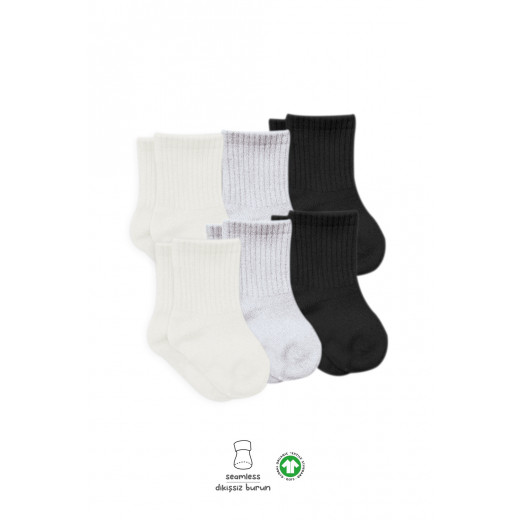 Bistyle Basic 6-Pairs Combed Flat Quarter Socks (0-6 m) (Black, Grey, Beige)