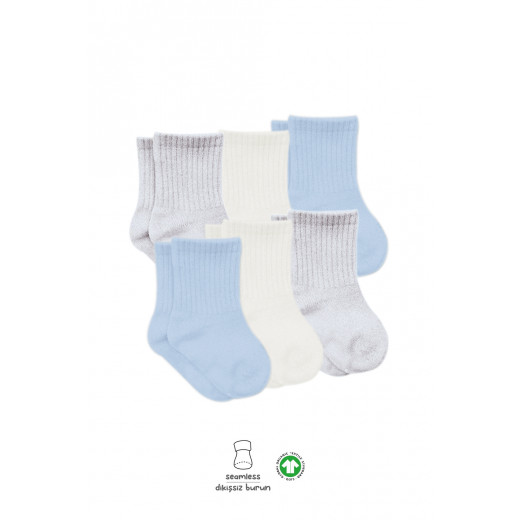 Bistyle Basic 6-Pairs Combed Flat Quarter Socks (6-12 m) (Blue, Grey, Beige)