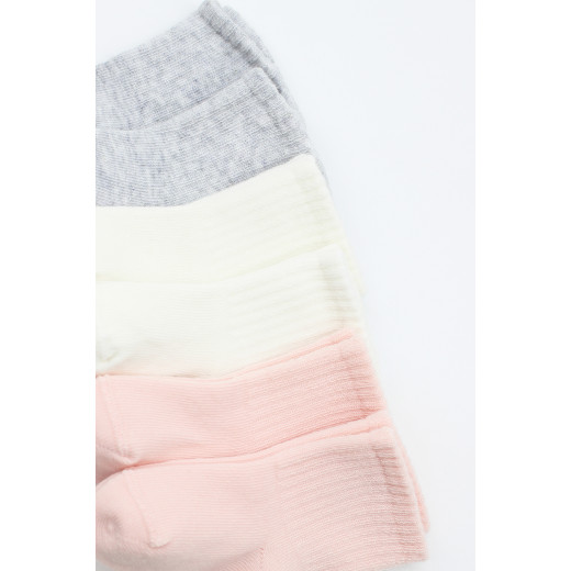 Bistyle Basic 6-Pairs Combed Flat Quarter Socks (0-6 m) (Pink, Grey, Beige)