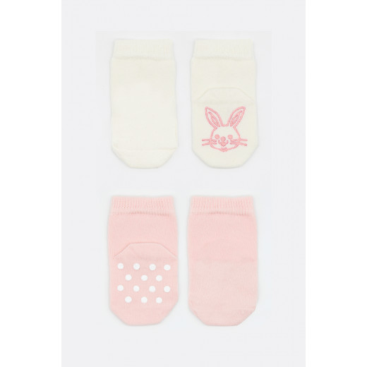 Bistyle Organic 2-Pairs Combed Non-slip Socks (12-24 m) Pink