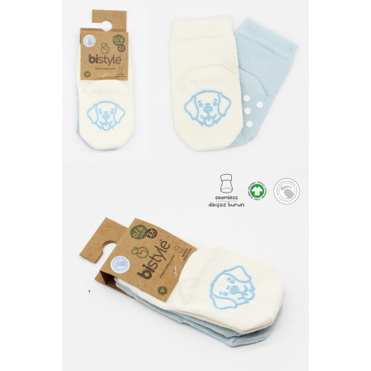 Bistyle Organic 2-Pairs Combed Non-slip Socks (12-24 m) Blue