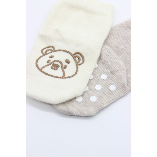 Bistyle Organic 2-Pairs Combed Non-slip Socks (6-12 m) Beige