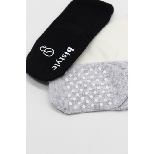 Bistyle Organic 3-Pairs Basic Non-slip Socks (6-12 m) (Black, Grey, Beige)