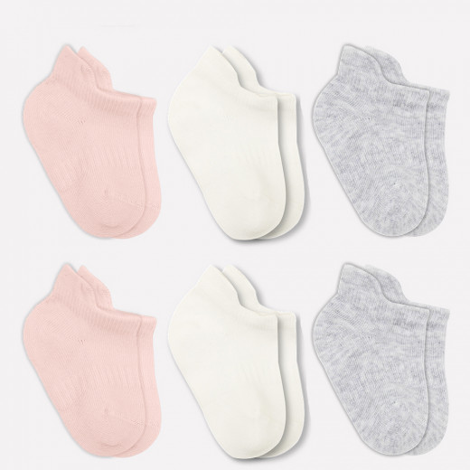 Bistyle 6-Pairs Combed Liner Socks (12-24 m) (Pink, Grey, Beige)