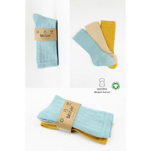 Bistyle 3-Pairs Knee Socks (24-36 m) (Blue, Brown, Yellow)