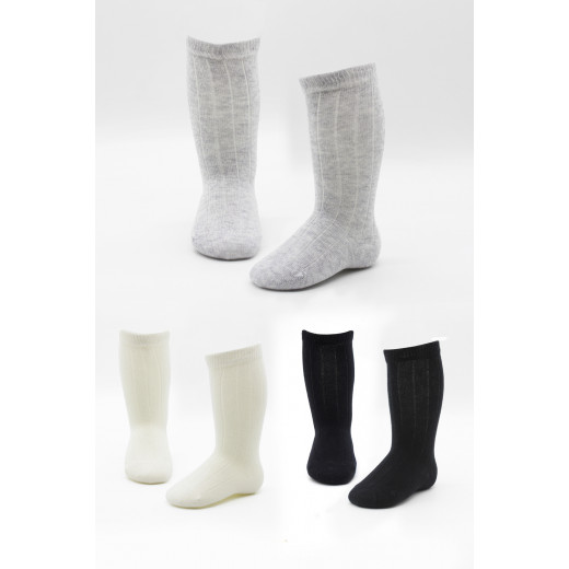 Bistyle 3-Pairs Knee Socks (24-36 m) (Black, Grey, Beige)