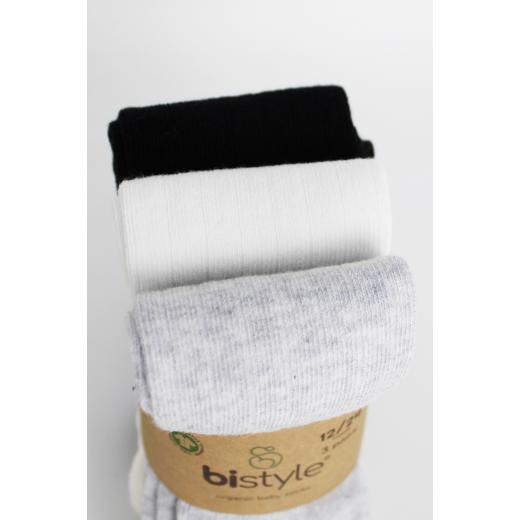 Bistyle 3-Pairs Combed Cotton Tights (12-24) (Black, Grey, White)