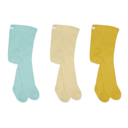 Bistyle 3-Pairs Combed Cotton Tights (12-24) (Blue, Brown, Yellow)