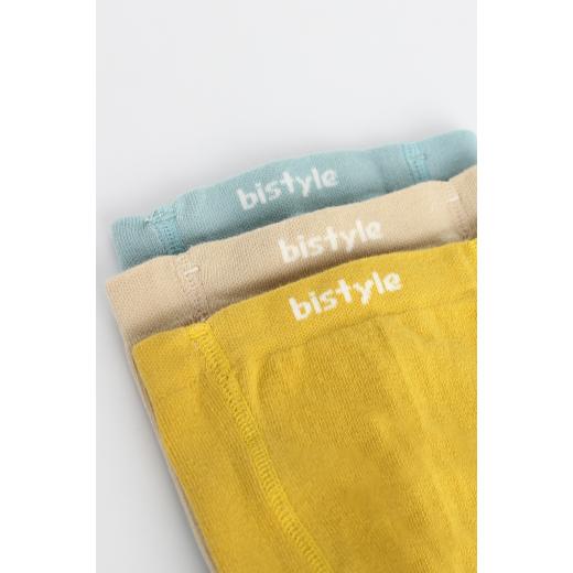 Bistyle 3-Pairs Combed Cotton Tights (12-24) (Blue, Brown, Yellow)