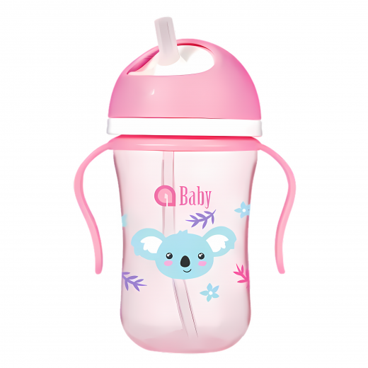 aBaby, Straw Training Cup with Handle, 300ml, Pink, 9 Months +