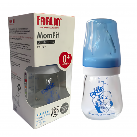 FARLIN, ANTI-COLIC GLASS FEEDING BOTTLE, 0+MONTHS 60CC