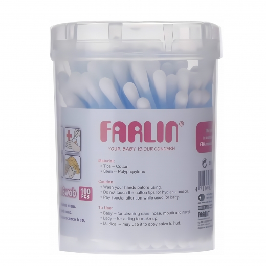 Farlin - Paper-Stem Cotton Buds 100 pieces, Blue