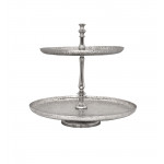 Vague Aluminium Round 2 Tier Stand with Stainless Steel Silver Finish 41 centimeter India