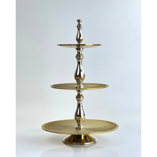 Vague Aluminium Round 3 Tier Stand with Stainless Steel Gold Finish 30 centimeter India