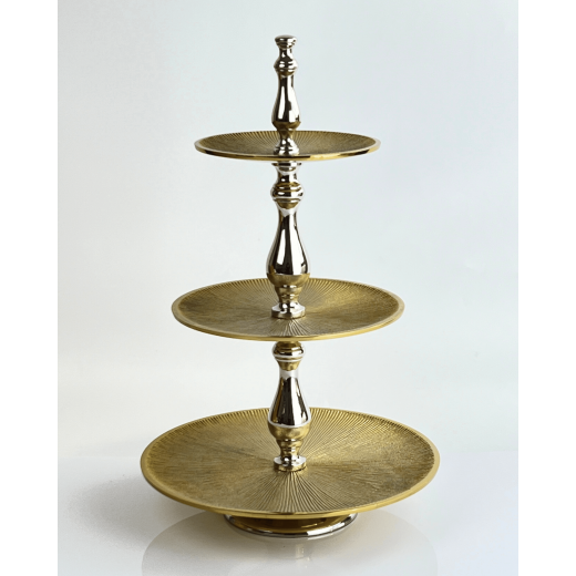 Vague Aluminium Round 3 Tier Stand with Stainless Steel Gold Finish 30 centimeter India