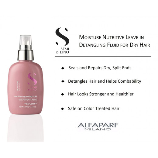 Alfaparf Milano Semi di Lino Moisture Nutritive Leave-In Hair Detangler with Thermal Protection - Professional Detangling Spray Conditioner for Dry Hair - Vegan Formula - Softens Hair 125ml