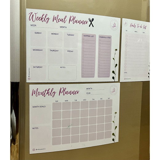 مجموعة من جدول التخطيط الشهري وجدول تخطيط الوجبات مع جدول المهام اليومي
