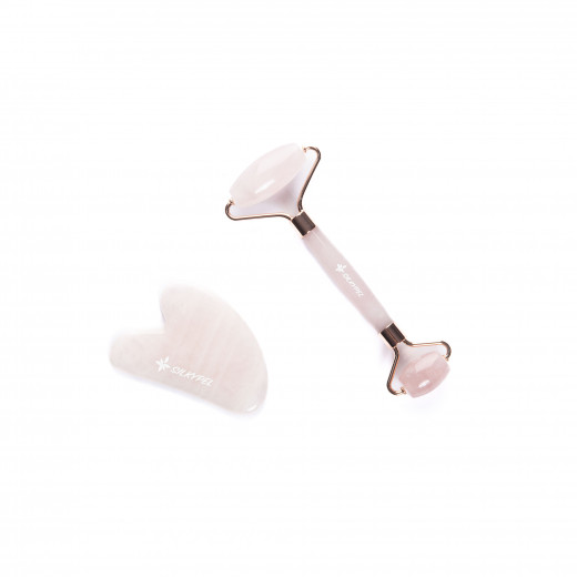 Silkypel Rose Quartz Anti Aging Roller & Gua Sha stone kit