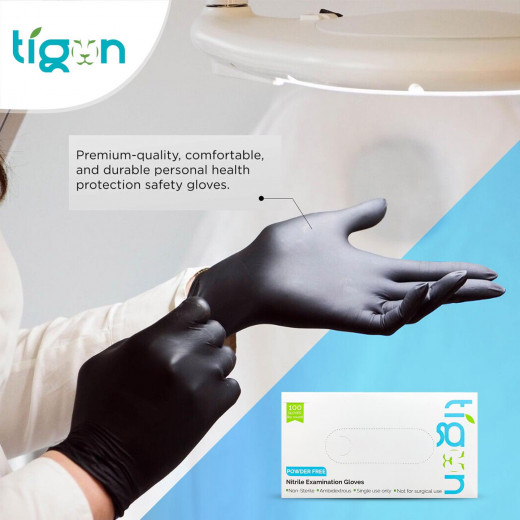 Tigon Nitrile Gloves Black (Powder Free) 100 Pieces - Small