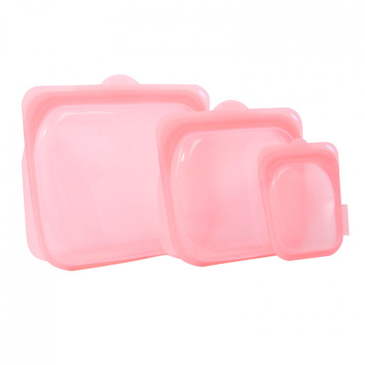 Breathe Reusable Pink Silicone Food Bags, 2000ml, BPA free, FDA Approved. Dishwasher & Microwave safe.